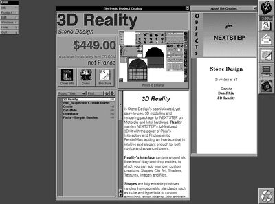 The original AppStore, The Electronic AppWrapper showing Stone Design's 3D Reality app for $449.00.