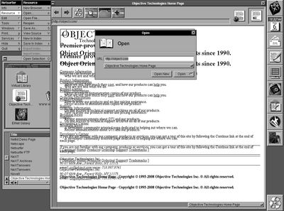 NetSurfer, web browser for NeXT tries to render object.com home of Object Technologies, Inc. No inline images, no javascript...